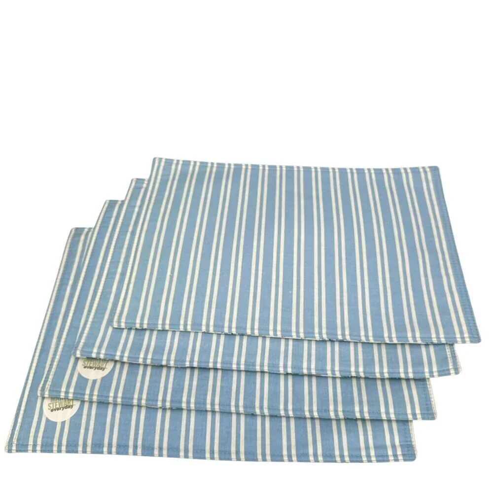 Martha Stewart Placemats Set 4 Blue Floral Cloth Cottage Shabby Chic Reversible